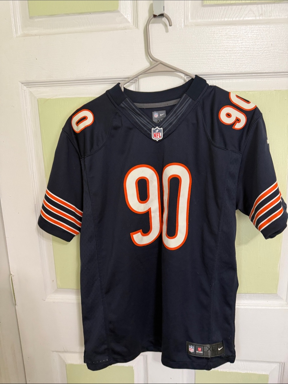 (0000) Nike Navy and Orange #90 “Peppers” Football Jersey, Size: XL